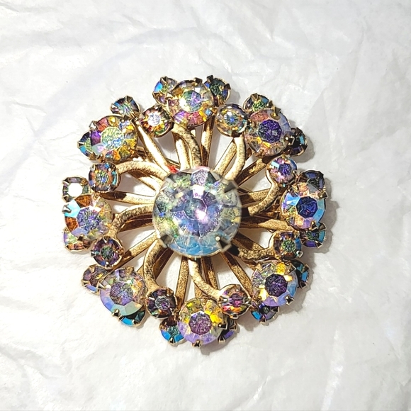 Jewelry - AURORA BOREALIS RHINESTONE SPIRAL VINTAGE PIN BROOCH